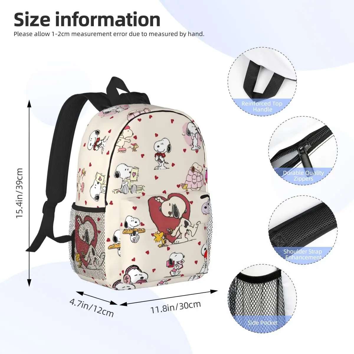 S-Snoopy Backpack for Men Women Fashion High School Hiking Travel Daypack College Shoulder Bag Outdoor 15in