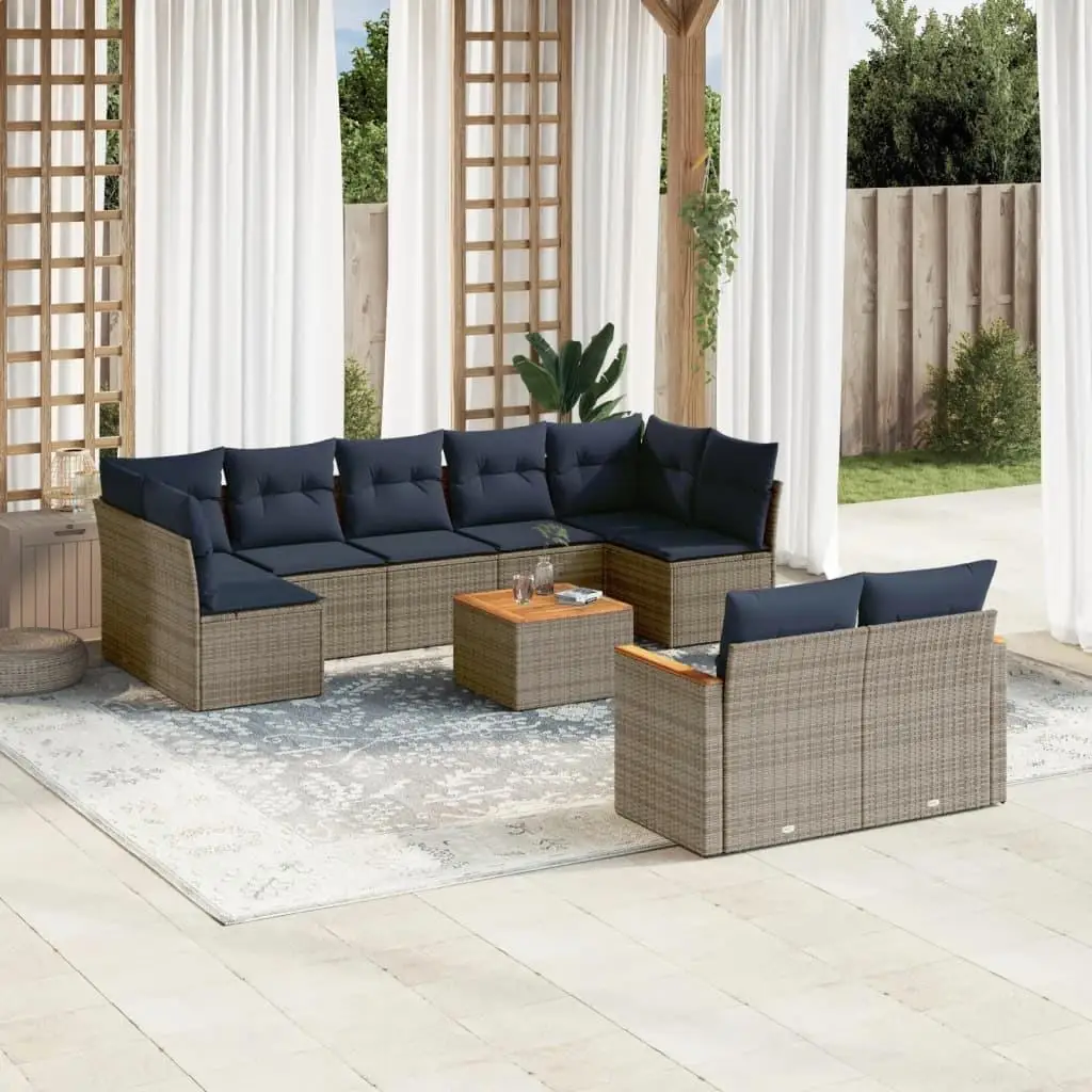 

10 Piece Outdoor Patio Sofa Set with Cushions Gray Rattan Furniture Garden Lounge