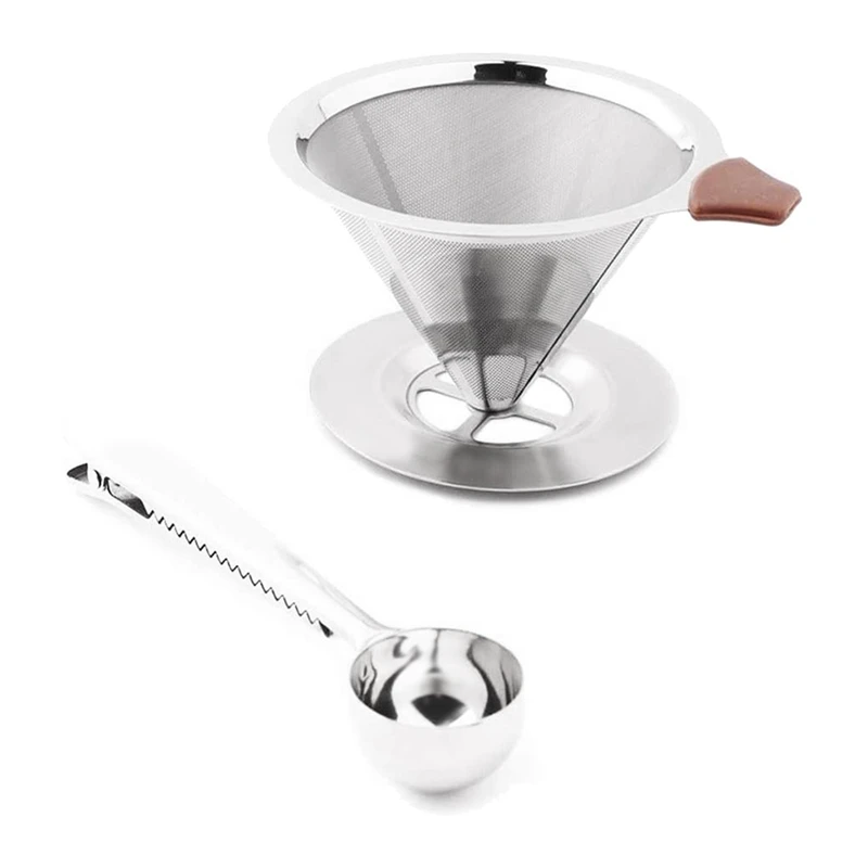 

Stainless Steel Pour Over Coffee Maker With Stand,Paperless Drip Cone Coffee Filter(Include Coffee Scoop With Bag Clip)