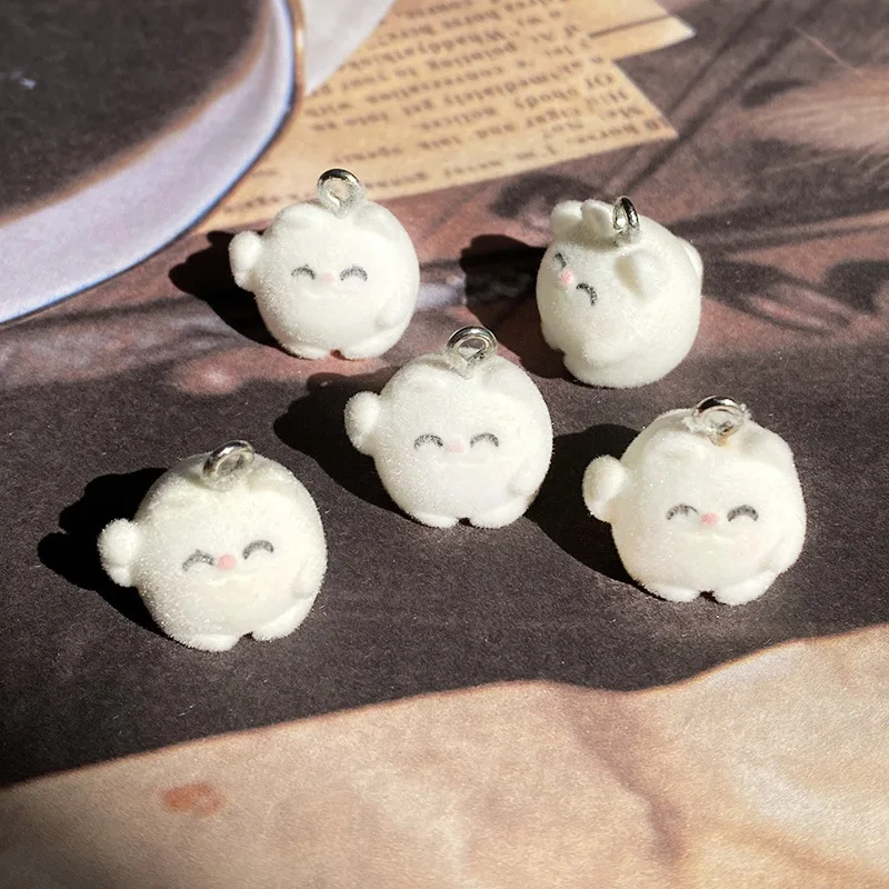 30Pcs 3D Cute Mini hand-raising Flocked Cat Resin Charms Plush Animal Pendant For Bag Keychain Earrings DIY Crafts Jewelry Make
