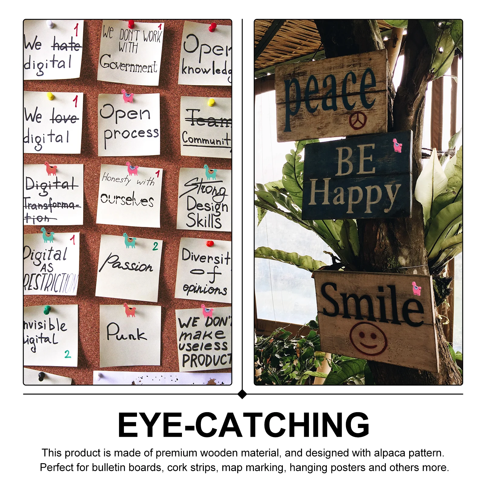 

20Pcs Cute Alpaca Thumb Tacks Wooden Decorative Pushpins for Bulletin Boards Map Marking Poster Hanging Room Decoration Office