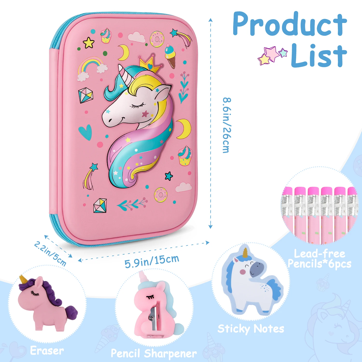 ثلاثية الأبعاد يونيكورن مقلمة مقلمة قلم رصاص رائعة مقلمة لفتاة مدرسة طالب صندوق أدوات مكتب سعة كبيرة الأطفال القلم حالة اللوازم المدرسية