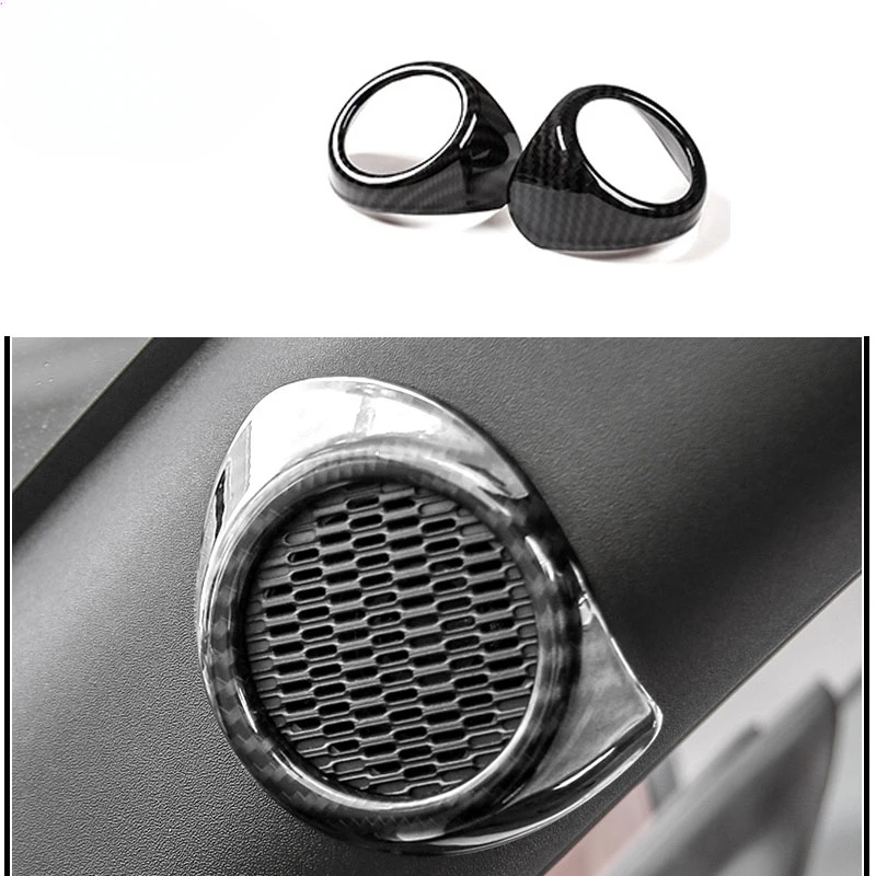 Fit For Ford Mustang 2015-2020  Carbon fiber color  Car Interior A Pillar Door Stereo Speaker Decoration Cover Trim ABS Stickers