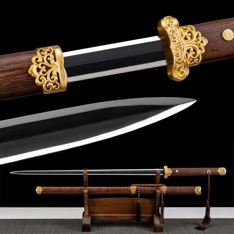 Chinese Tang Jian Sword 1060 High Carbon Steel Blade Real Full Size Ready Battle Warrior Catana Training Cloud Flower Katanas