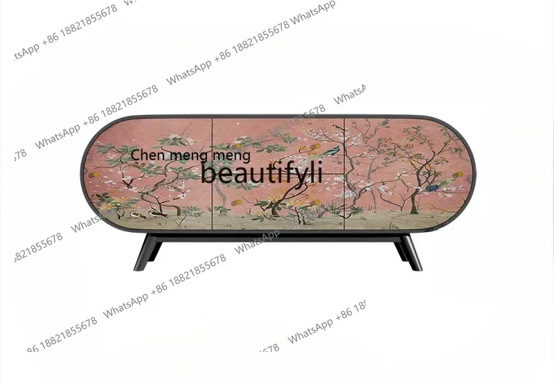 

32Pink solid wood decorative cabinet, living room French retro locker, entrance cabinet