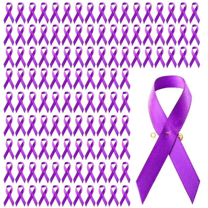 300Pcs/Set 1cm Purple Awareness Ribbon Pin Polyester Reusable Ribbon Brooch Pin Lapel Pins DIY Crafts Supplies Ribbon Lapel Pins