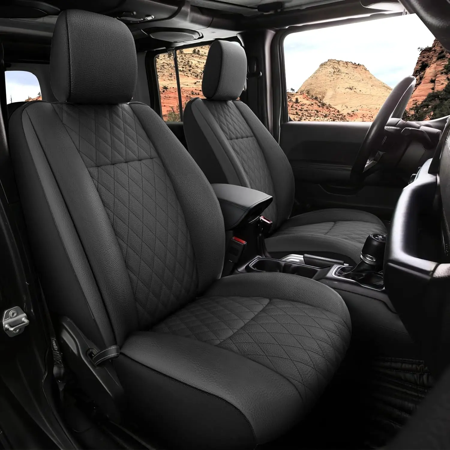 

Car Front Seat Covers for Jeep Wrangler JL 2018-2024 Sahara Sport Rubicon Unlimited Willys,Faux Leather Seat Protectors