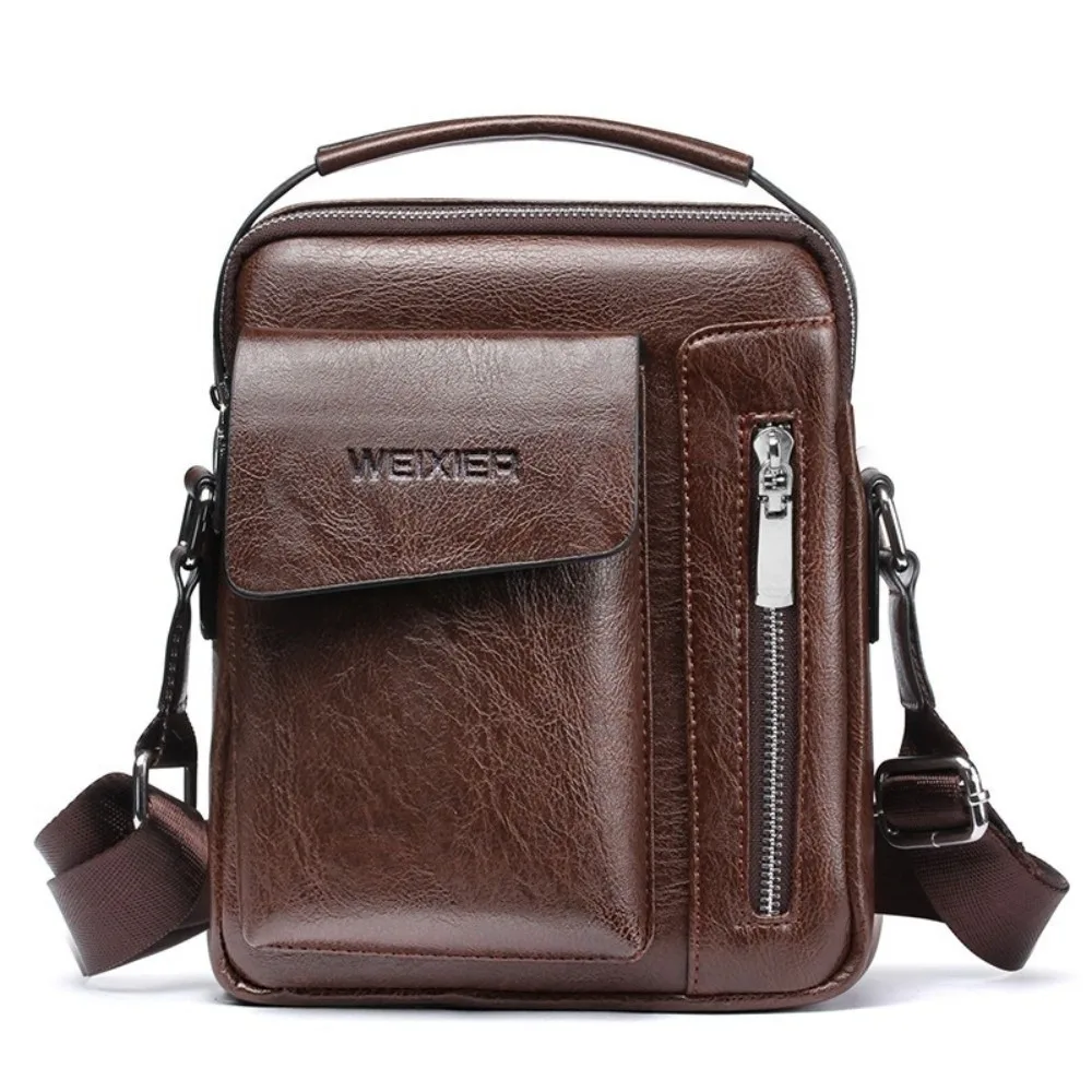 

PU Leather Shoulder Bag for Men Large Capacity Square Business Crossbody Tote Leisure Side Bag Male Messenger Handbag