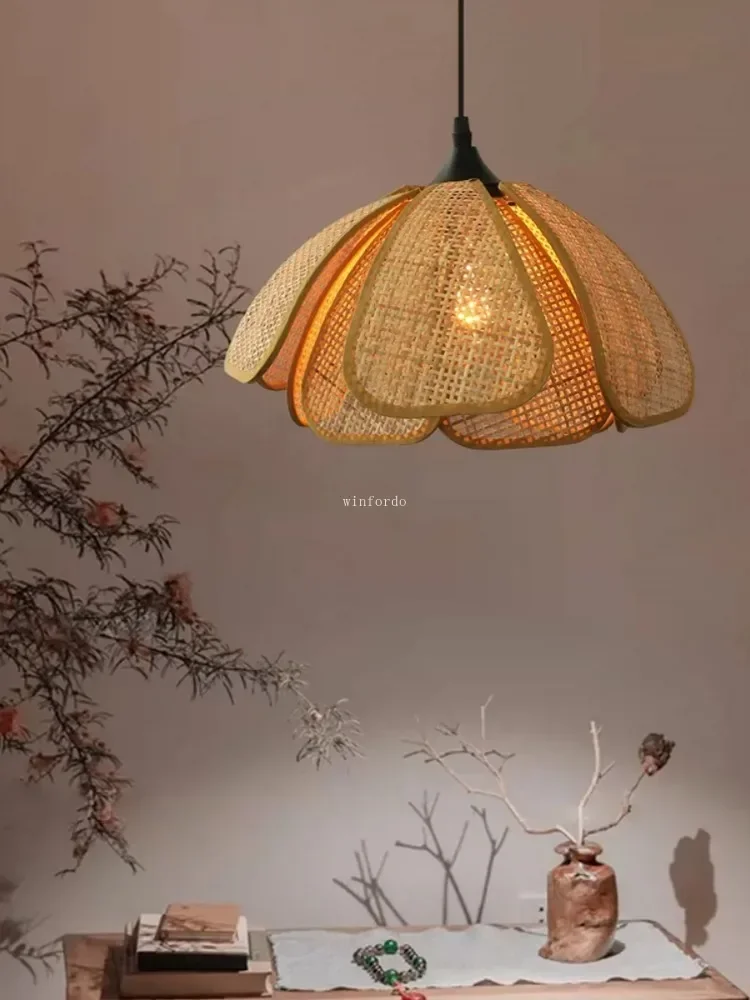 

Japanese Style E27 Pendant Lamp Rattan Woven Hanging Ceiling Light for Living Room Hotel Lobby Tea Room Bedroom