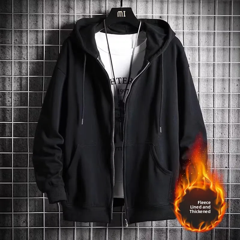 

Oversize Fleece Lined Thickened Zipper Cardigan Women's American Style Loose Lazy Hoodie Coat Long Sleeve Regular Length