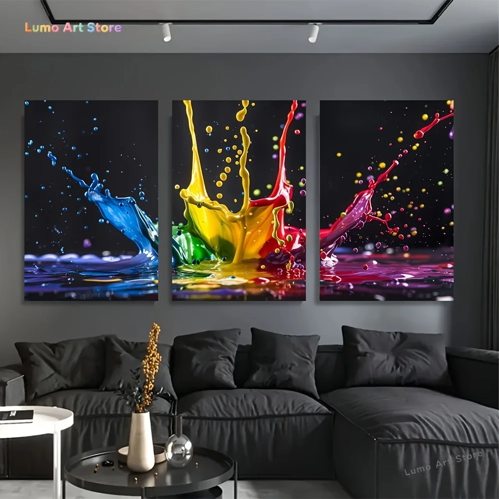 3pcs Unframed Colorful Paint Splash Wall Art - Canvas Print, Abstract Liquid Dynamic Artwork, Modern Decoration without Frame