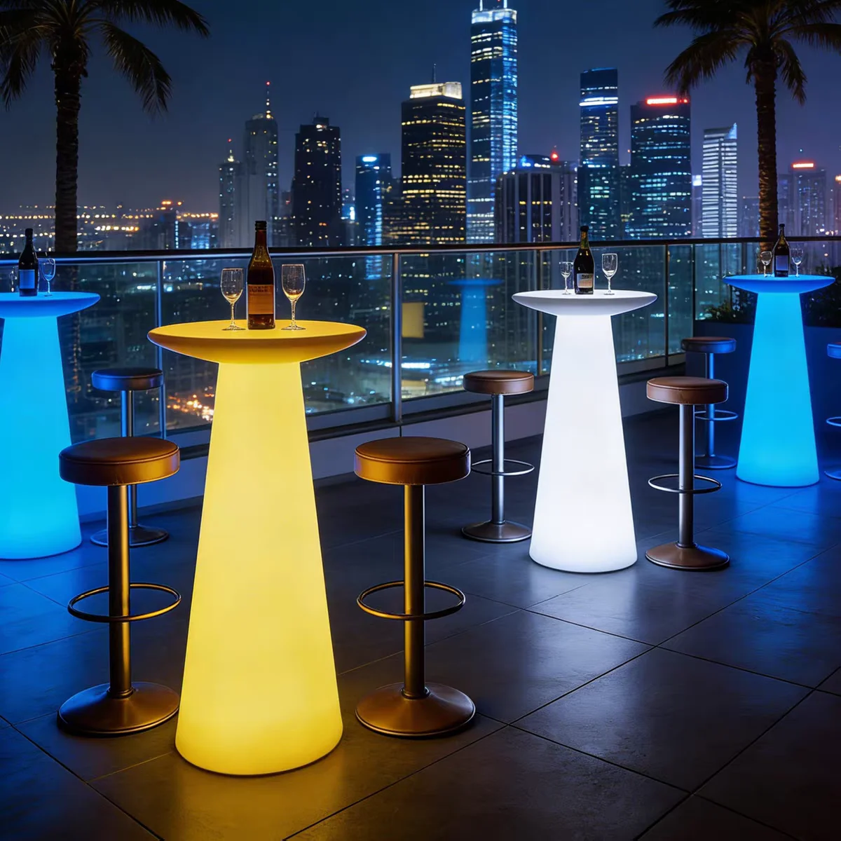 Modern LED Glow Bar Table Waterproof Rechargeable PE High Pub Table For Home Bar Nightclub Party Patio Event Decor