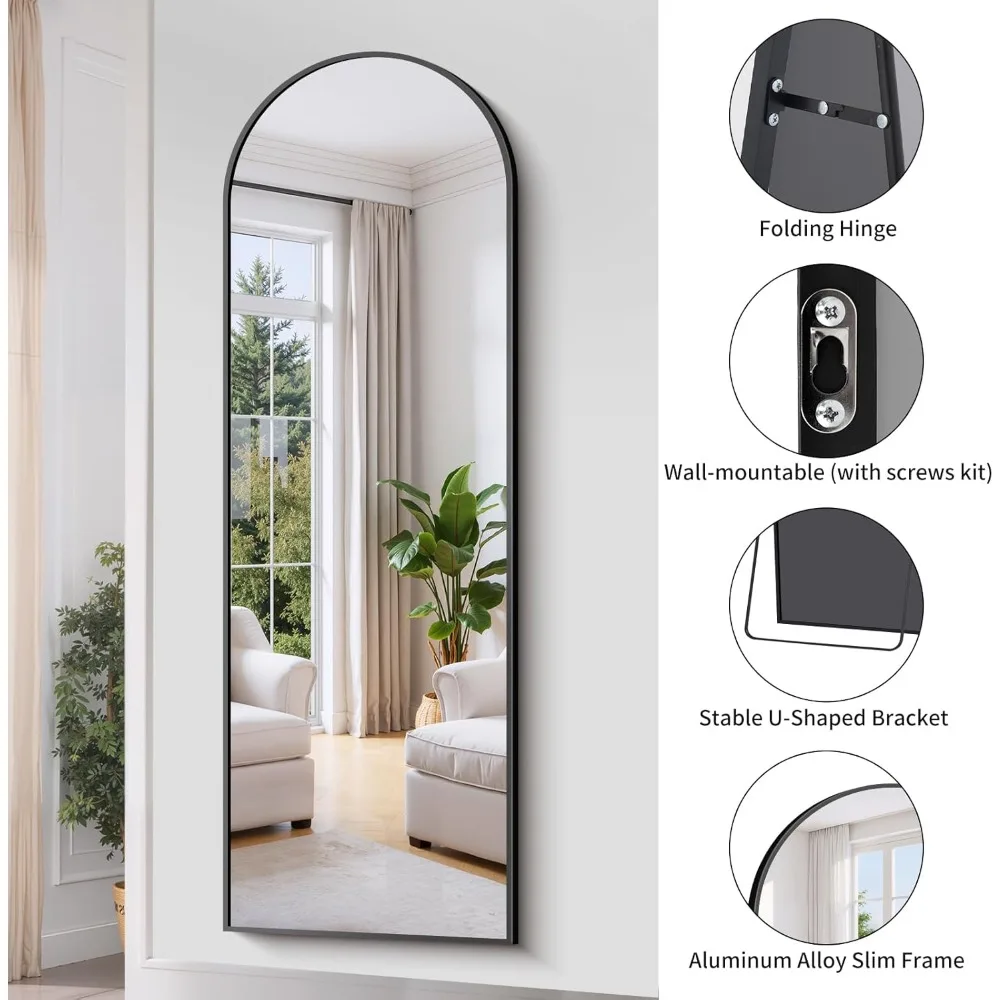 Espelho de comprimento total de chão, moldura de alumínio preto 68x22, autônomo e montado na parede, espelho de corpo grande para decoração de casa