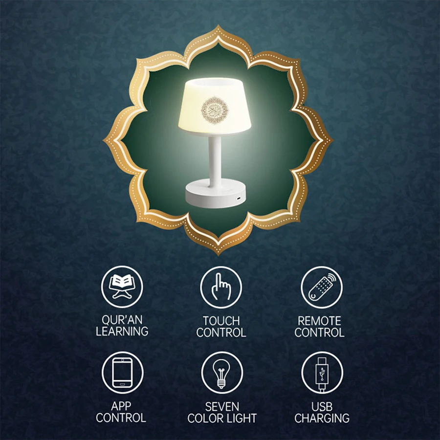 مشرق ليلة ضوء مصباح القرآن أذان مسلم القرآن المقدس سمّاعات بلوتوث المحمولة صندوق الصوت الموسيقى اللاسلكية Bocina Mp3 Caixa De Som