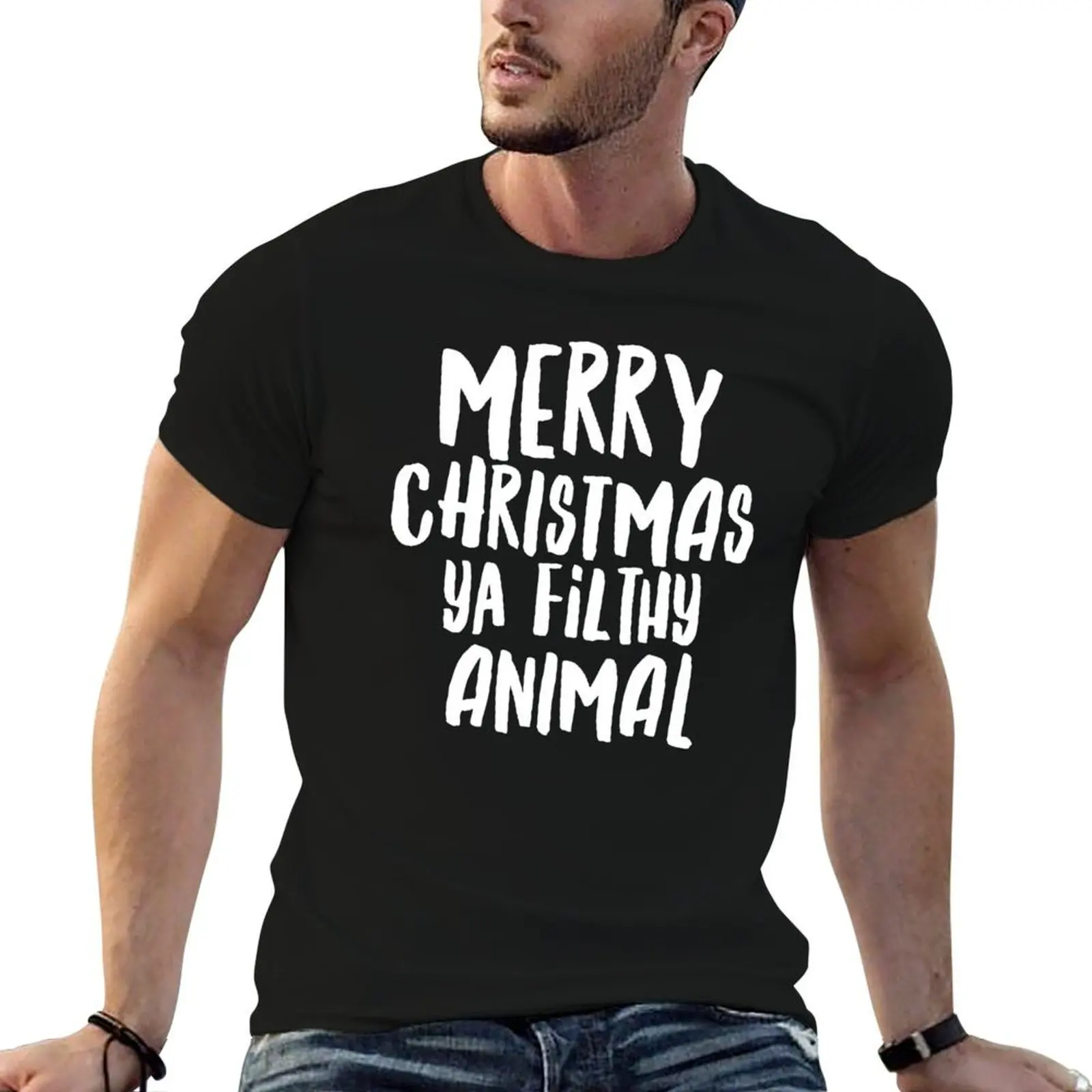 Camiseta de feliz Navidad ya sucio animal, camiseta para hombre, camisetas de lujo para hombre, camisetas gráficas de algodón, camiseta de alta calidad