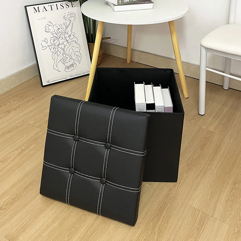 

Hot Sales Modern Synthetic Leather Foldable Multifunctional Storage Stool With Shoe Changing And Clothes Storage Box For Househ