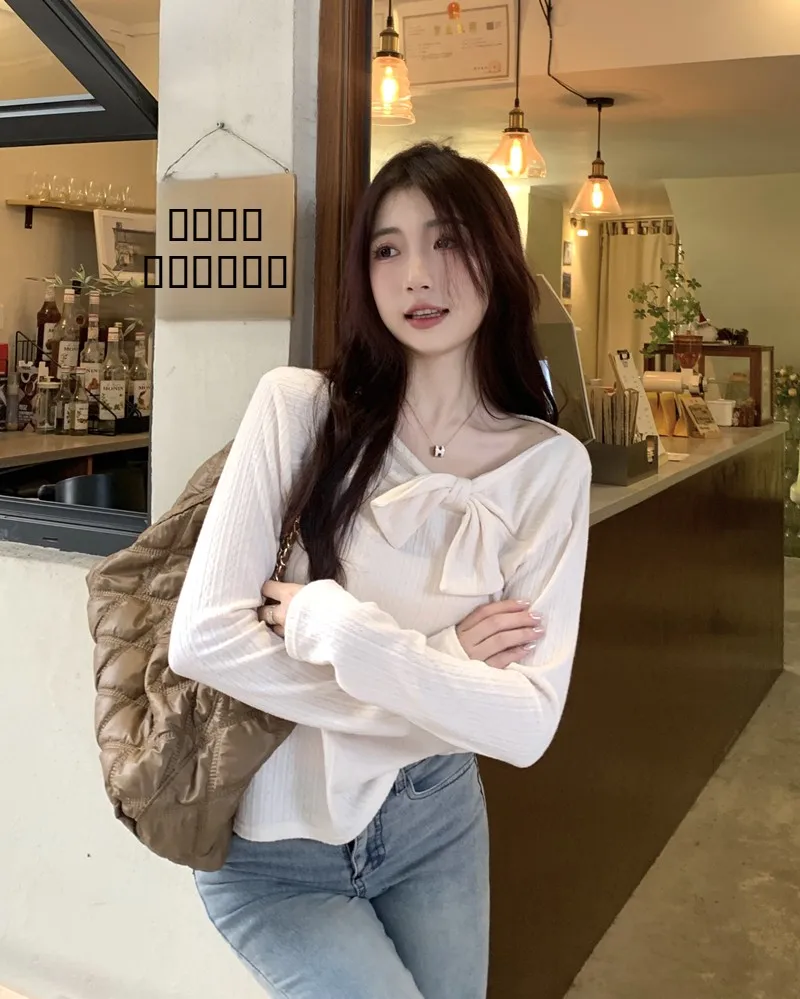 Camiseta de Manga Larga Ajustada para Mujer, Nueva, Color Puro, Capa Base, Estilo Coreano, para el Trabajo, de Fibra de Poliéster