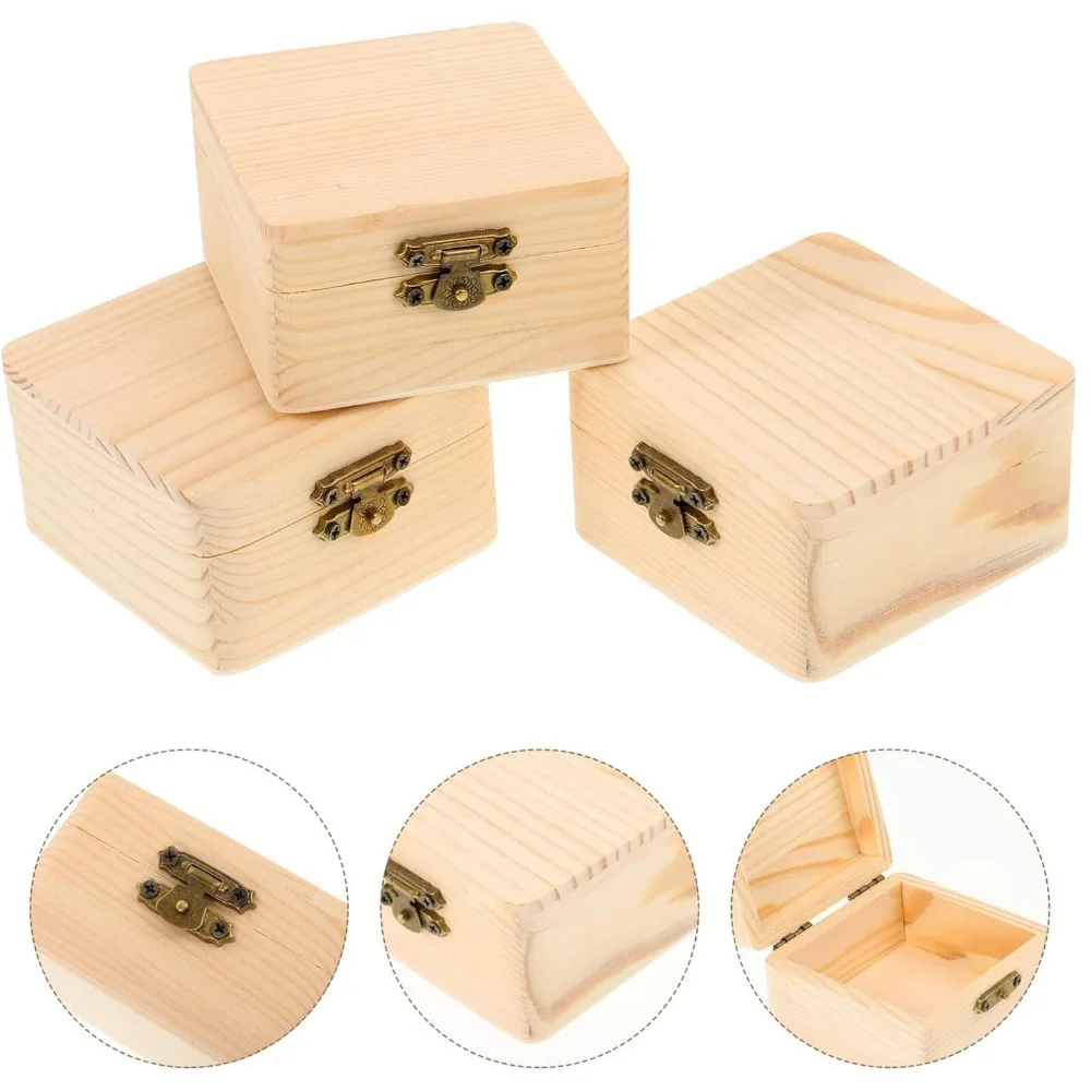 New Plain Pine Jewelry Box Natural Wooden Small Wooden Square Box Decoration Retro Gift Box
