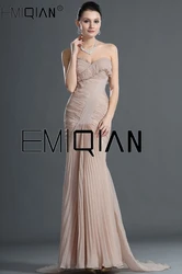 Mermaid Crumpled Chiffon Formal Evening Gowns Criss Cross Sleeveless Sweep Train Evening Dress