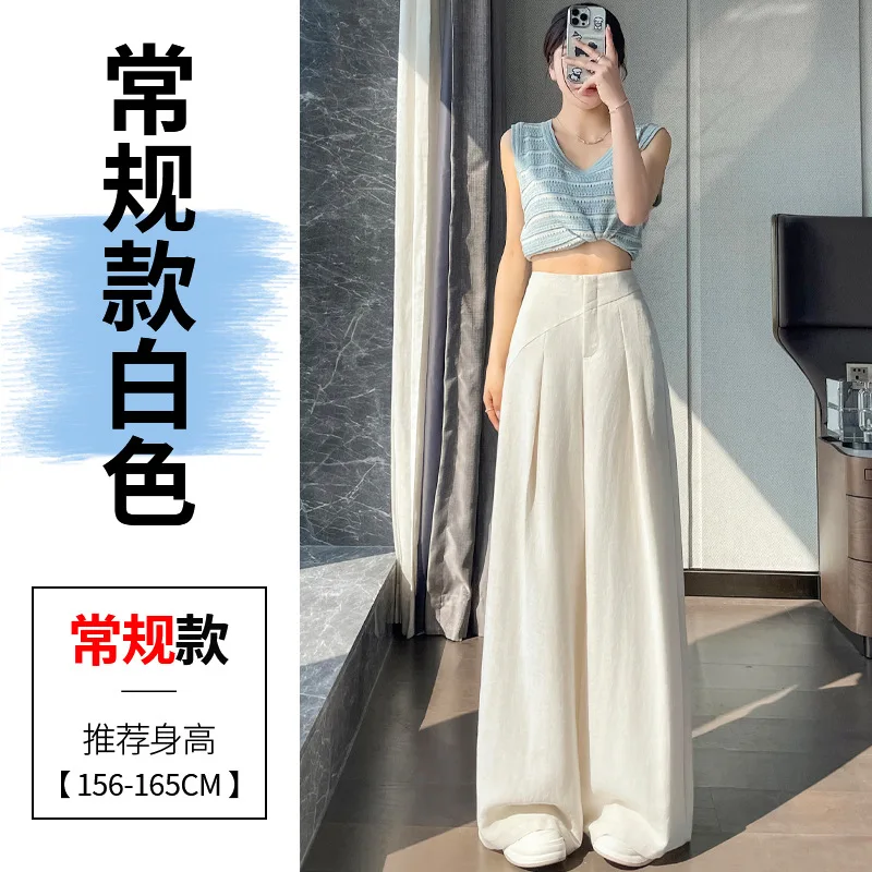 الكتان السراويل النسائية واسعة الساق رقيقة الصيف فضفاضة عارضة السراويل المستقيمة #6