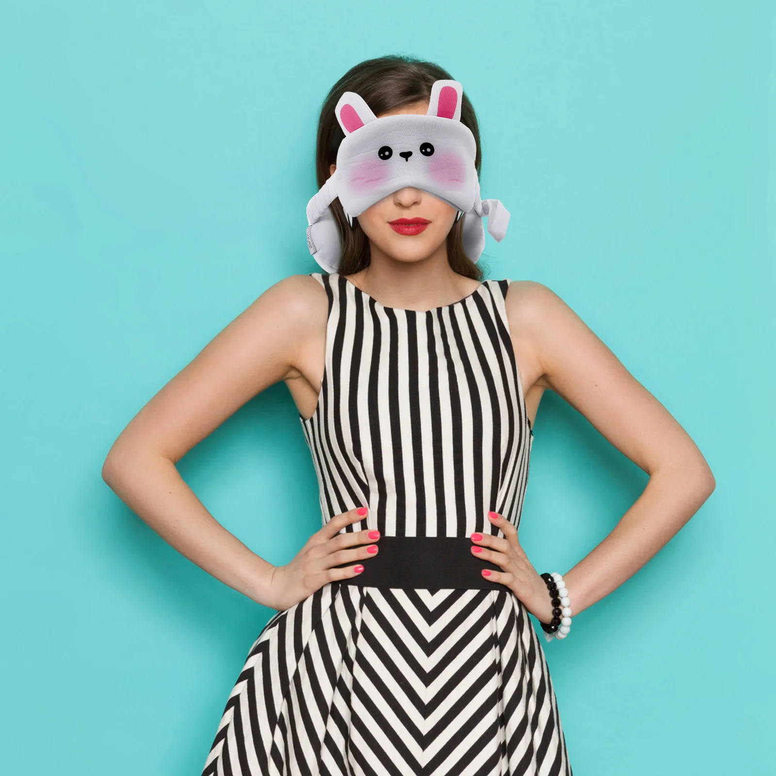 

Travel Neck Pillow Cartoon 2-in-1 Eye Mask Pillow Lightweight Portable for Airplane Car Office Sleeping Rest Sleep