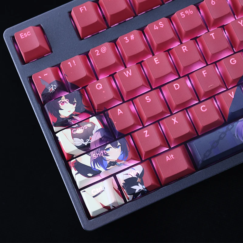 Keycaps PBT Dye Subbed, Keycap, Keycap, Retro-lit, Honkai Impact 3, Anime Gaming, No Profile, Stygian, 108 prédire, Set