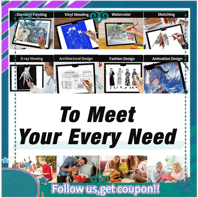 A75Q-Rechargeable A3 Light Pad For Diamond Painting,Tracing Light Box With Stand And Clip,3 Colors Stepless Dimmable