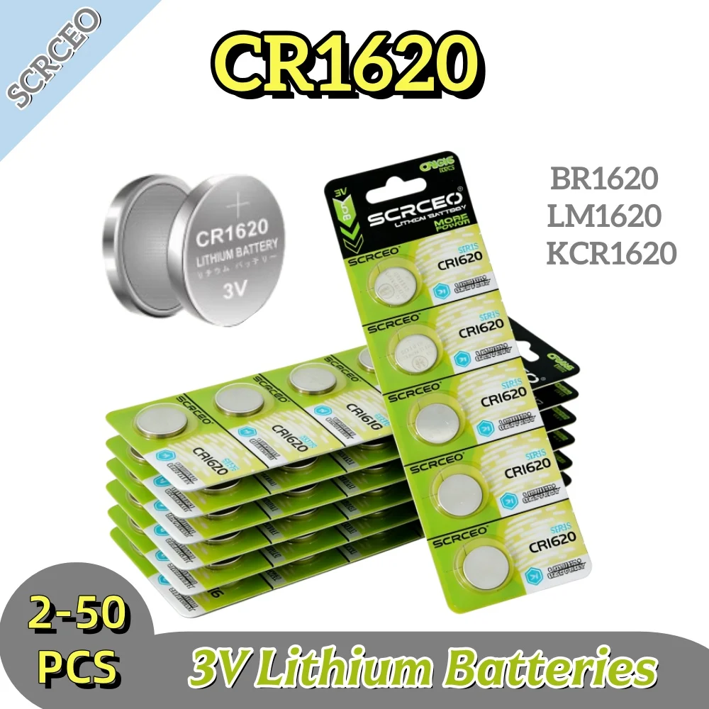 

2-50PCS CR1620 3V 60mAh Lithium Coin Battery Replacement LM1620 BR1620 ECR1620 KCR1620 for Watch Toys Key Fob Calculator