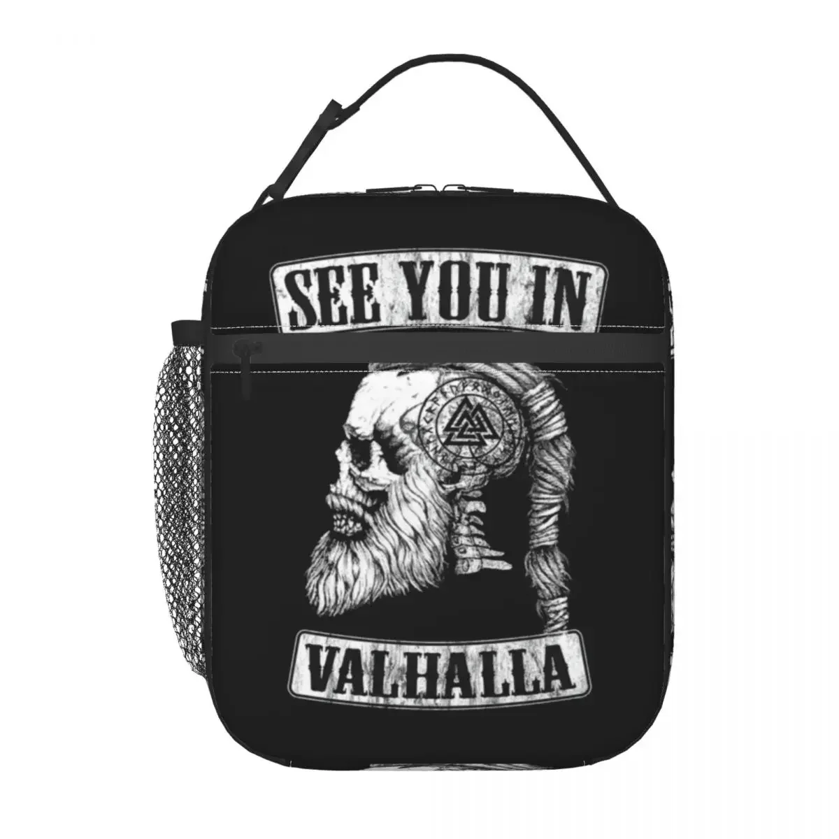 See You In Valhalla Skull  Lunch Boxes Leakproof Norse  Ragnar  Cooler Thermal Food Insulated Lunch Bag