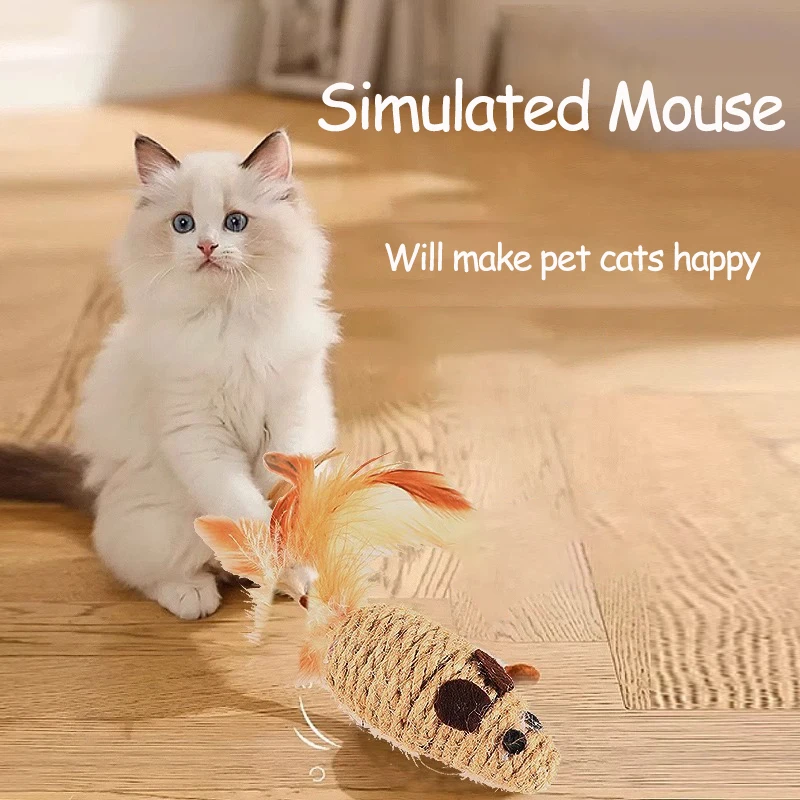 Pet Cat Toy, Hemp Rope Chicken Feather Mouse, Cat Self Pleasure Artifact, Durable Bite Resistant Simulation Toy Free Shipping