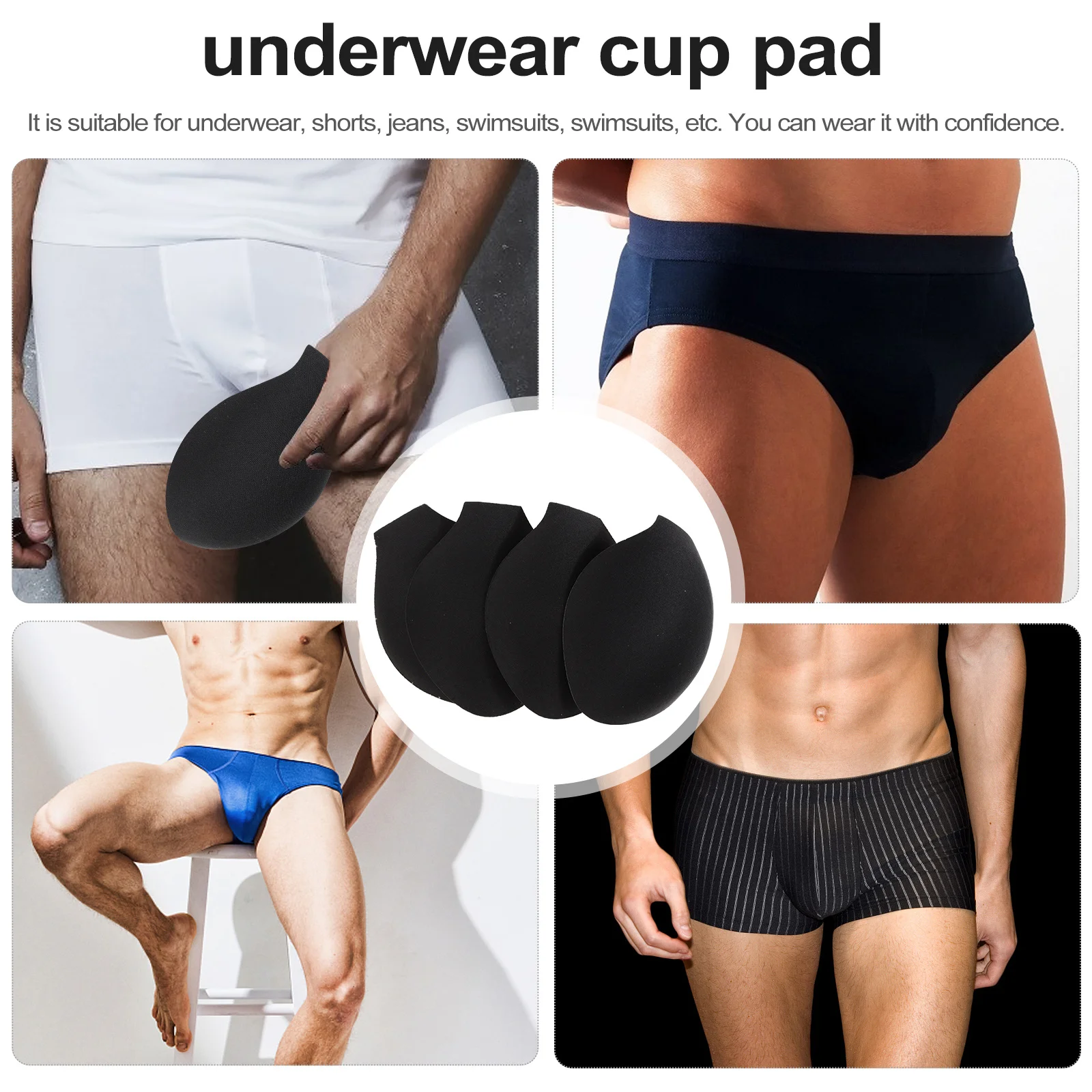 4Pcs Underwear Cup Pad Bulge Polyester Sponge Protective Breathable Front Pad Swimwear Jeans Shorts