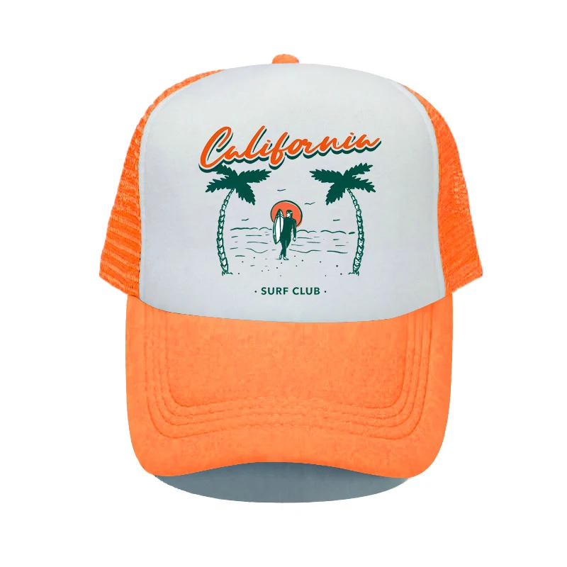 Spring Summer Vacation Sun Snapback Cap California Sea Beach Surf Club Trucker Hats Men Women Wave Palm Tree Baseball Cap YY504