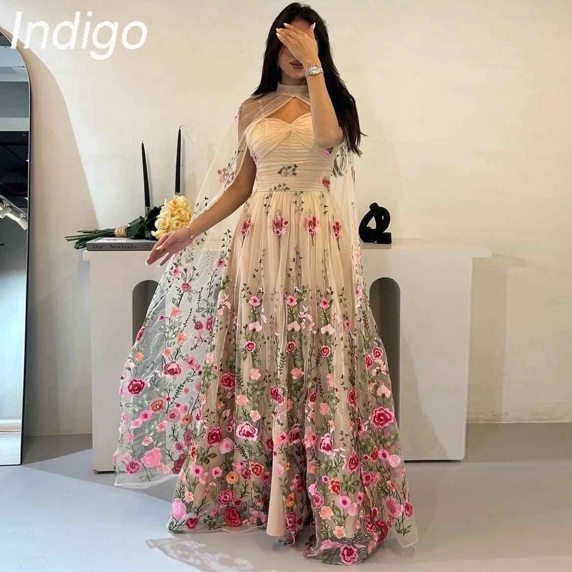 

Indigo Prom Dresses Fashion Exquisite Spaghetti A-line Embroidery Tulle Formal Occasion Gown For Women 2024 Robe Soiree Femmes