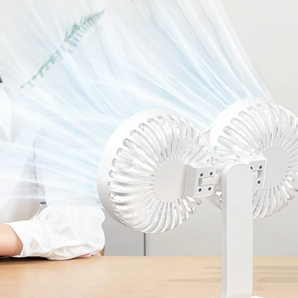 Studie dubbele kopventilator Desktopventilator Pas de hoek naar believen aan Twee ventilatorkoppen Batterij Batterijcapaciteit Ingebouwde Mah-lithiumbatterij