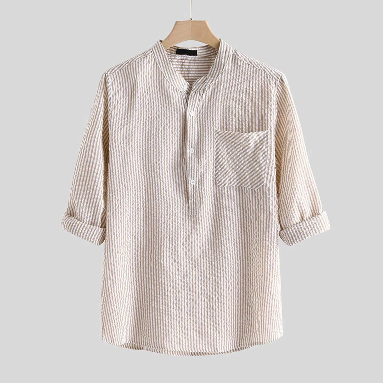 Chemise rayée à manches longues pour hommes avec poches boutonnées, pull vintage, vêtements pour hommes, chemisier grande taille, printemps, automne