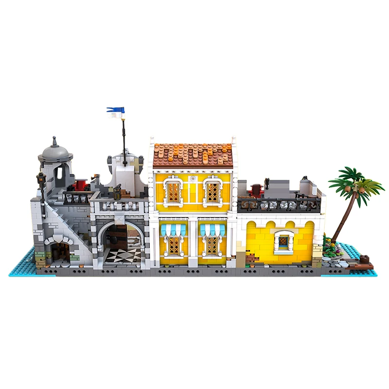 BuildMoc Pirate Lagoon Lockup Revisited Port Town Building Blocks Set 21322 Seaside Island House Bricks Toys Children Kids Gifts