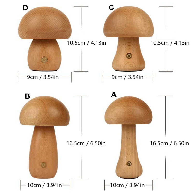 LED Wooden Cute Mushroom Night Light Portable Dimmable Bedside Lamp with USB Charging Mushroom Table Lamp for Home Decor