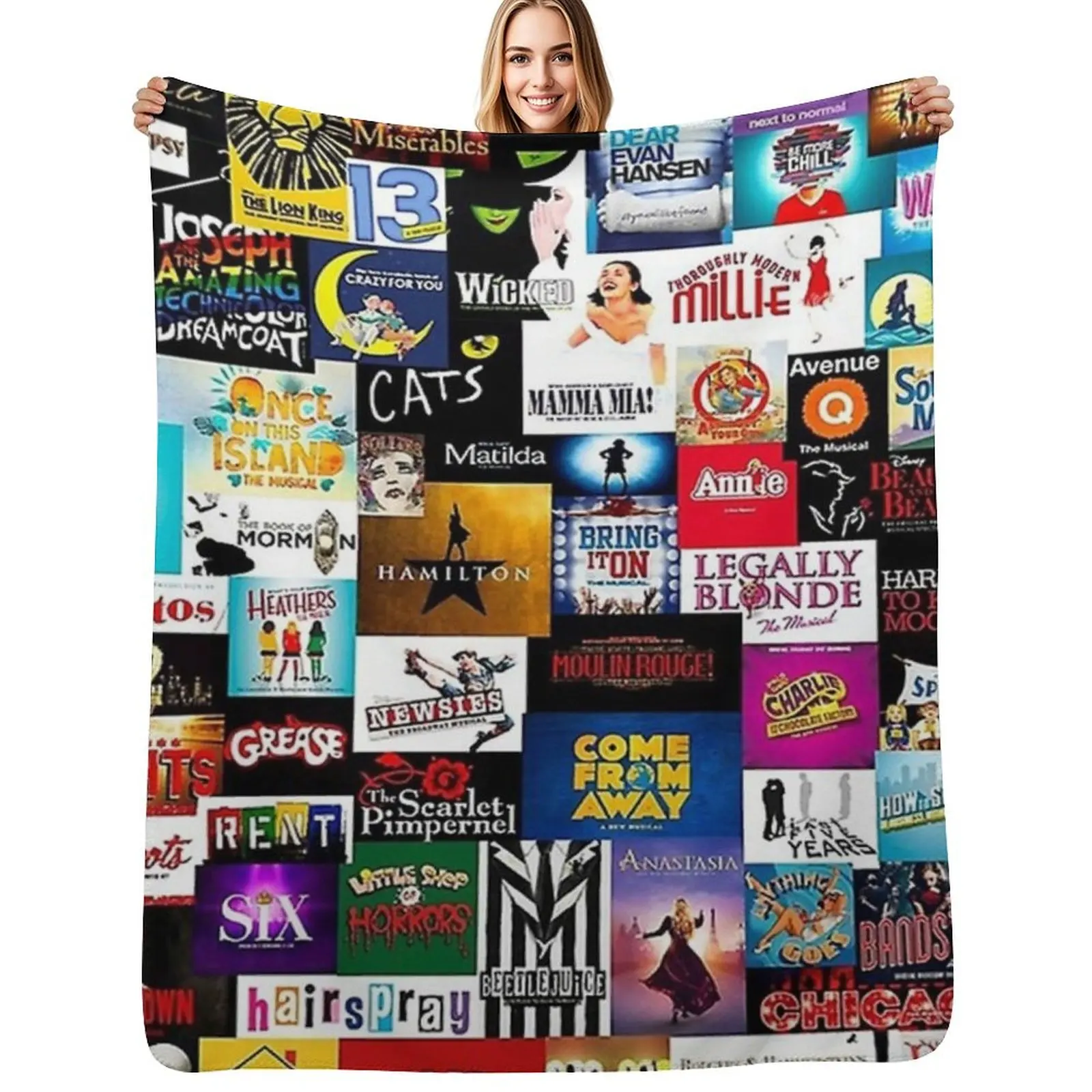 

Broadway Show Logo Collage Throw Blanket Thins Retros halloween Hairys Blankets