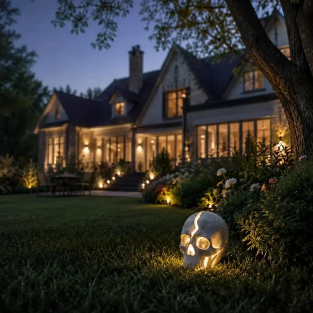 Waterproof Solar Garden Lamp Solid Resin Realistic Skull Shape Cracked Skull Light Fine Texture Details Sturdy Structure