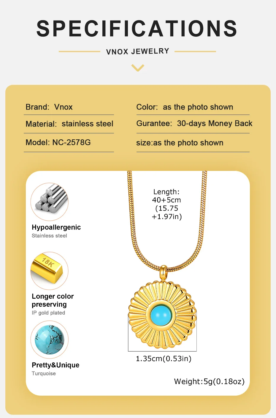Vnox Vintage Böses-Auge-Anhänger-Halsketten für Frauen, vergoldeter Edelstahl, Türkis-Schlangenkette, Anhänger, Alltagsschmuck – Detail 4