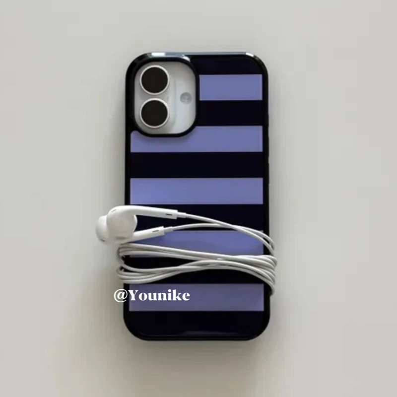 Korean Ins Purple and Black Stripes Phone Case For iPhone 17 Air 16 Pro Max 15 14 Plus 13 12 11 Shockproof Silicone Back Cover - view 4