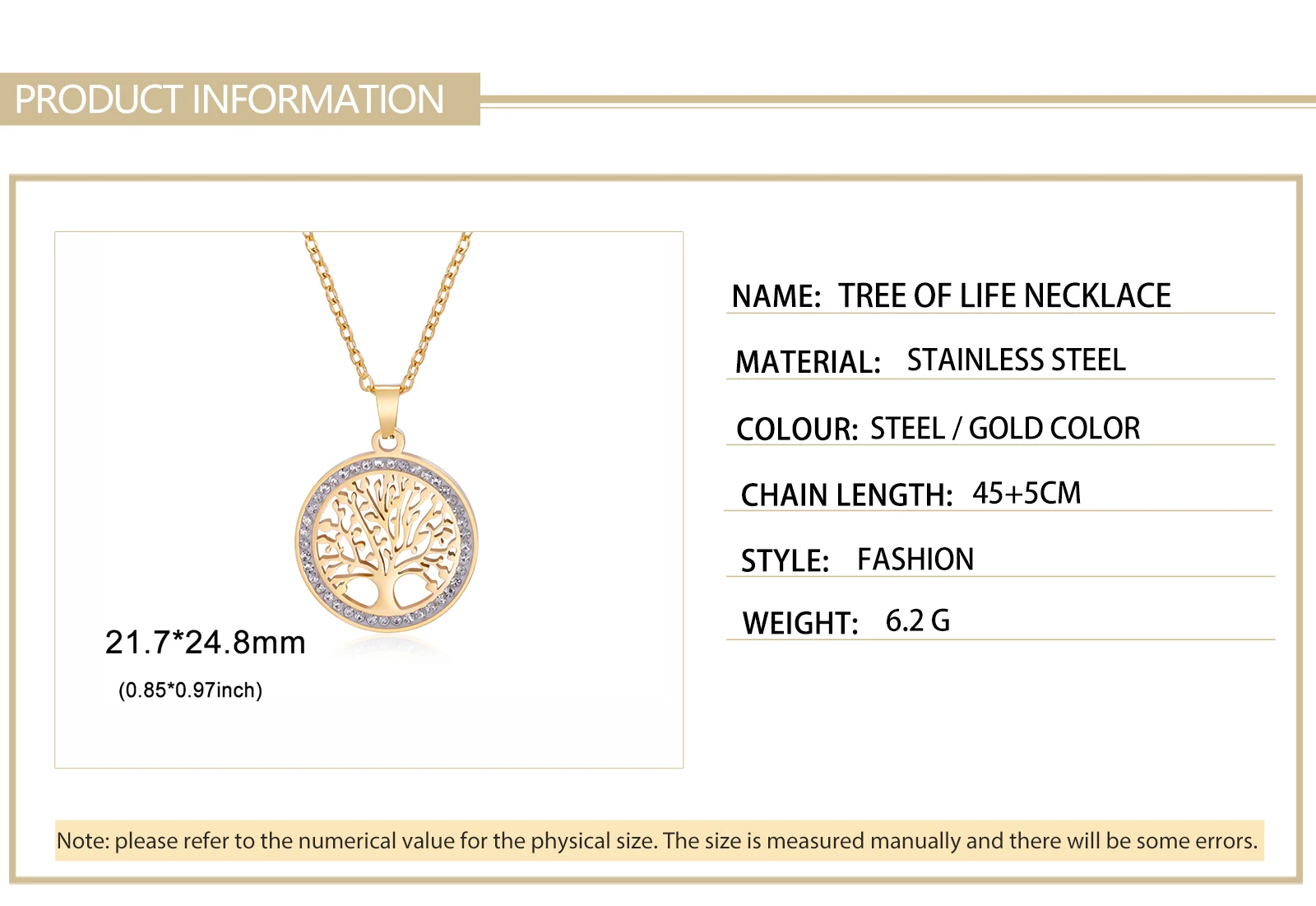 Skyrim Baum des Lebens Halskette für Frauen Edelstahl Gold Farbe Klar Zirkon Runde Anhänger Halsketten Luxus Hochzeitsgeschenk – Detail 6