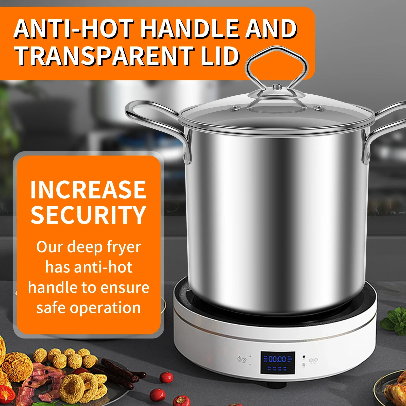 3.5LDeep Fryer Pot with Basket  Deep Frying Pot with Clear Lid Stainless Steel Deep Oil Fryer Multifunctional Fish Fryer Pot