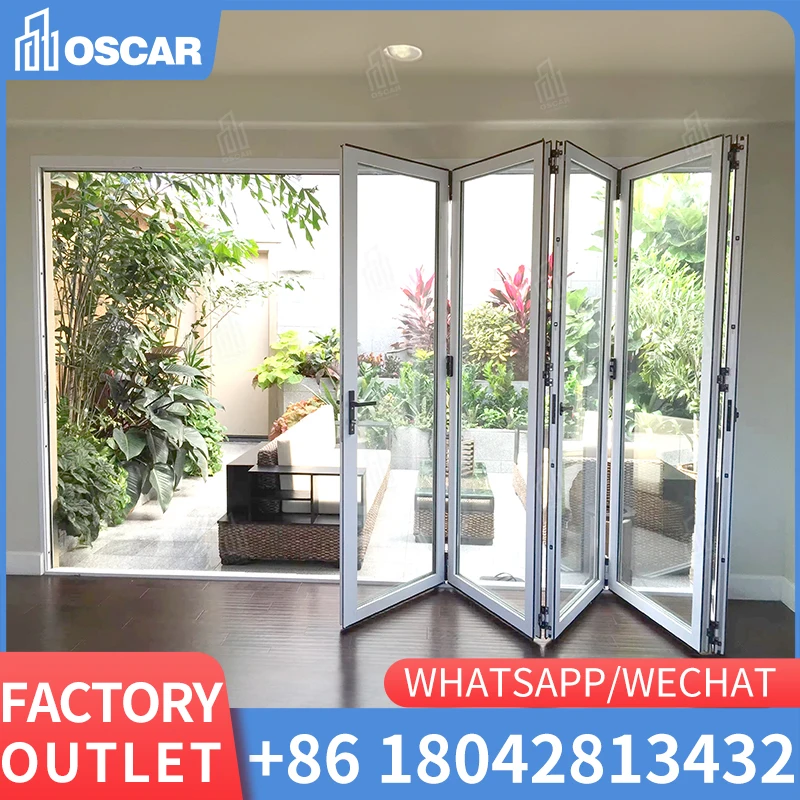 Aluminium accordion folding door bifold pvc concertina door for interior decoration