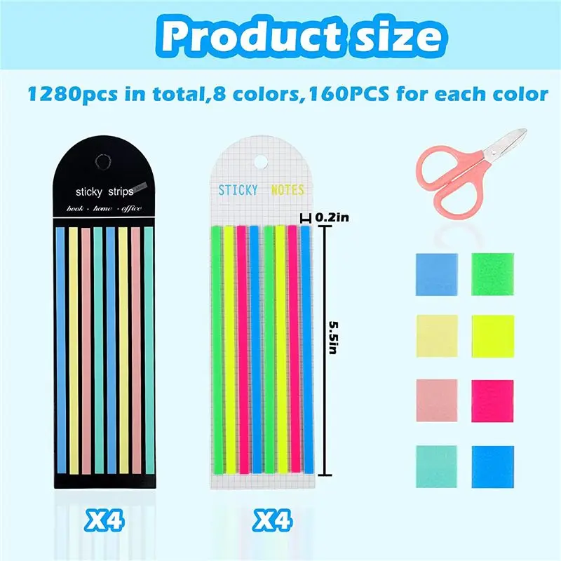 Super Sale 1280 PCS Highlighter Tape,Transparent Sticky Long Page Markers Tabs,Morandi Neon Clear Highlighter Strips Flags Stick