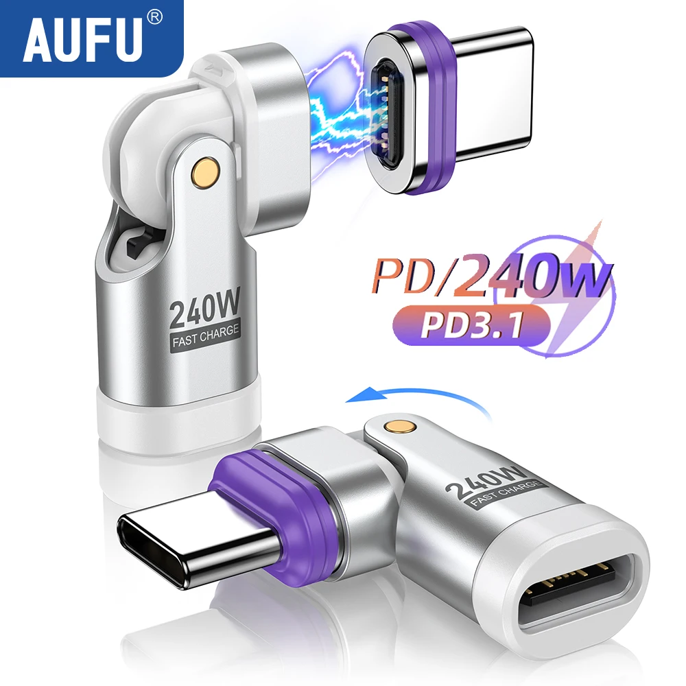 AUFU 16pin 240W Magnetic USB C OTG Adapter Fast Charging Magnet Type C Male To Female Converter For iPhone 16 15 Macbook Laptop
