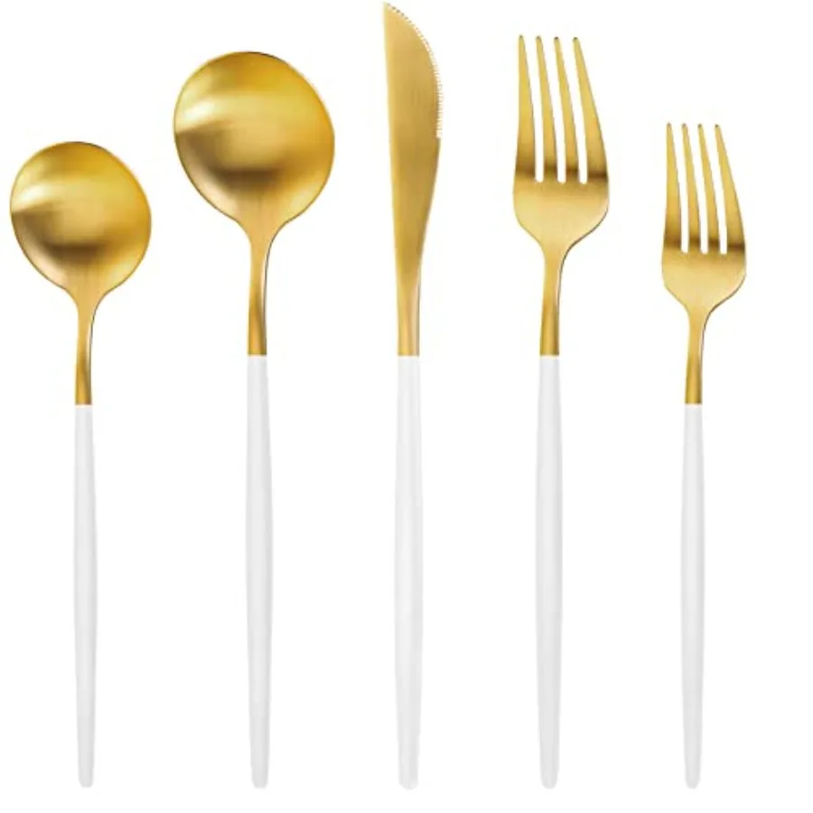 

Matte Gold Stainless Steel Flatware Set for 8 with White Handle 40-Piece Kitchen Utensils Set Including Spoons and Forks Dishwa
