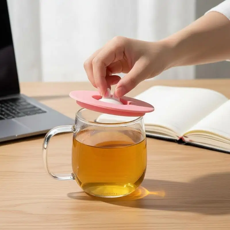 Cute Cat Ear Silicone Cup Lid Dustproof Reusable Anti-spill Round Mug Cover for Tea Coffee Milk Cups Home Kitchen Office Use