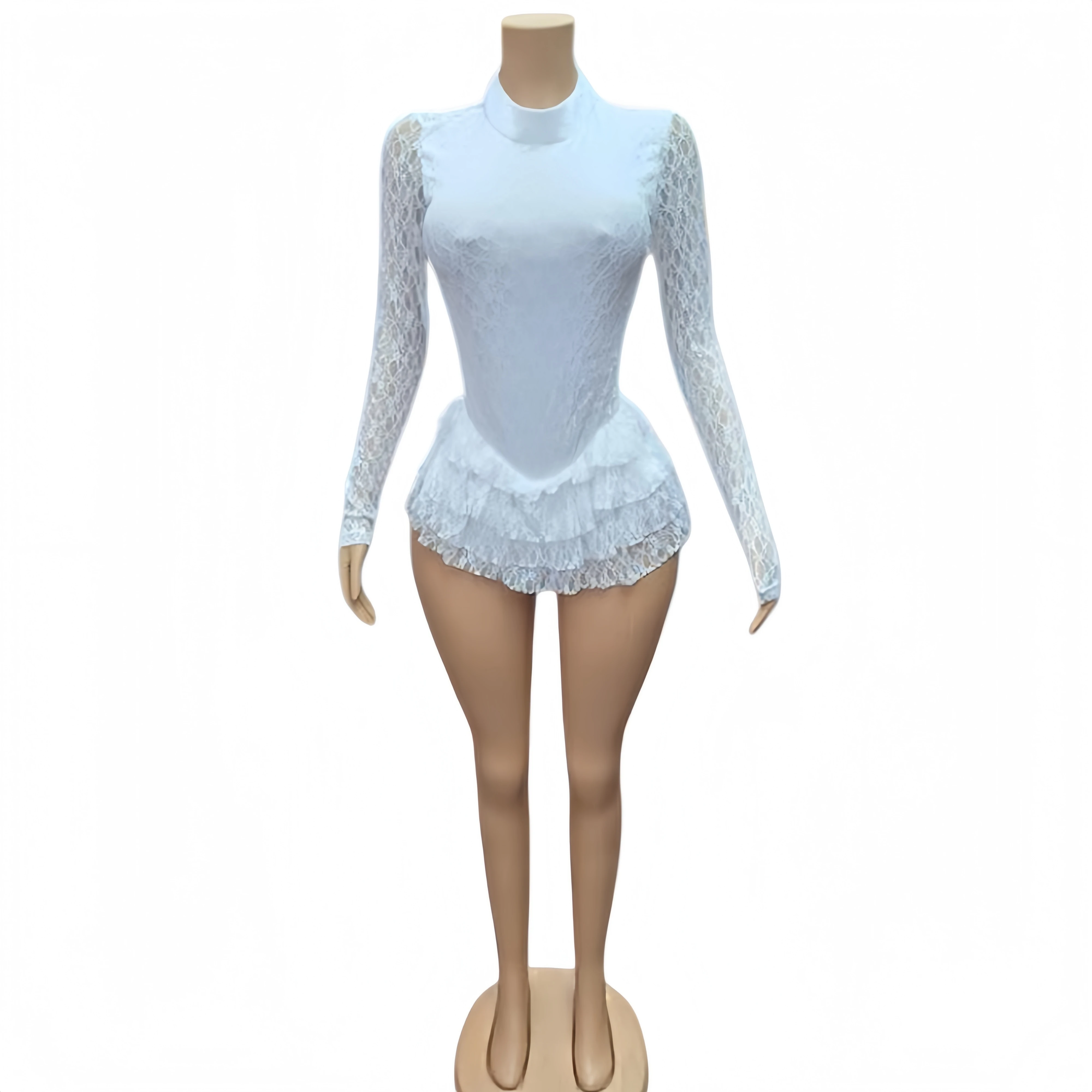 FAGADOER Sexy Lace Ruffle Patchwork Bodycon Romper Woman See Through Long Sleeves One Piece Jumpsuits Female Nightclub Overalls - Image 2