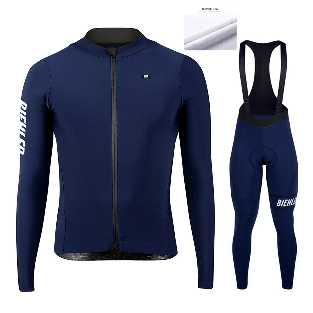 Men's Warm Winter Pro Team Cycling Long Clothes Sleeve Suit Pants Comfortable Thermal Fleece Bike Jersey Set Quick Dry Bib MTB